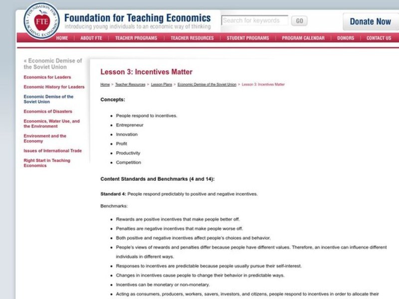 Incentives Matter Lesson Plan