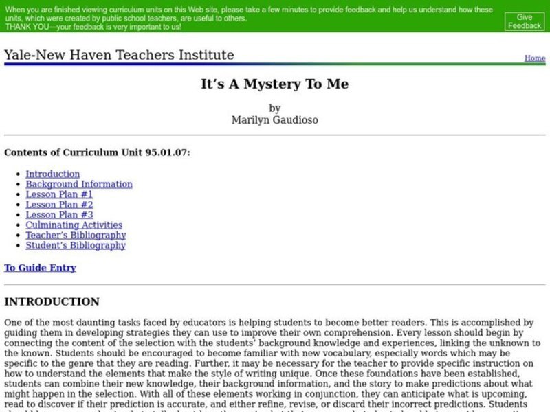 It's a Mystery to Me Lesson Plan