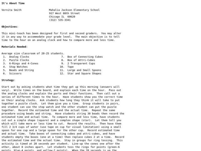 It's About Time Lesson Plan