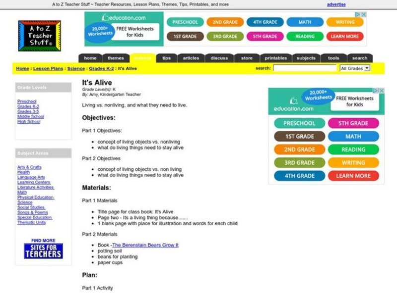 It's Alive Lesson Plan