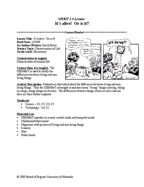 It's Alive! Or is it? Lesson Plan