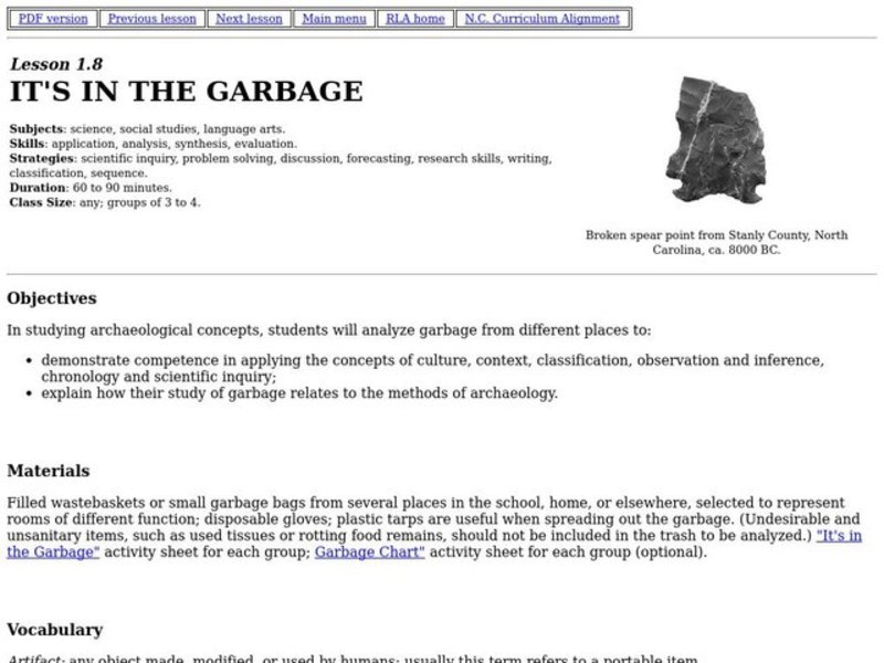 It's in the Garbage Lesson Plan