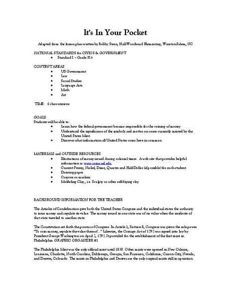 It's in Your Pocket Lesson Plan