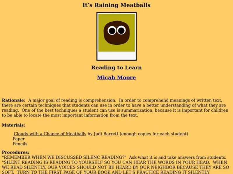 It's Raining Meatballs Lesson Plan