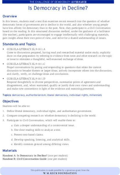 Is Democracy in Decline? Lesson Plan