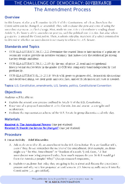 The Amendment Process Lesson Plan