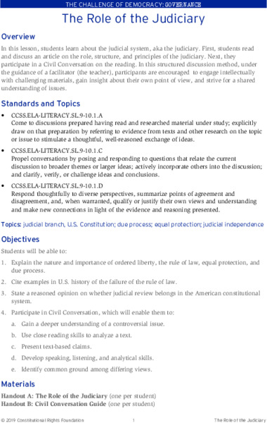 The Role of the Judiciary Lesson Plan
