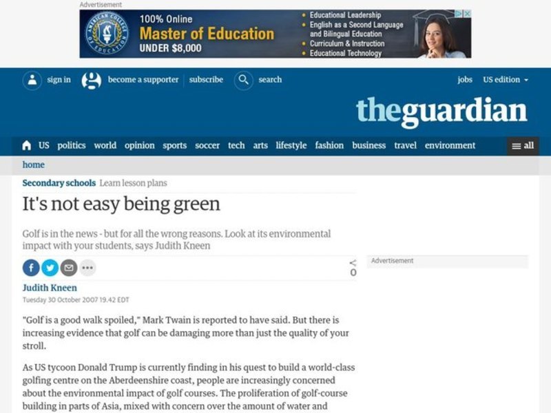 It's Not Easy Being Green Lesson Plan