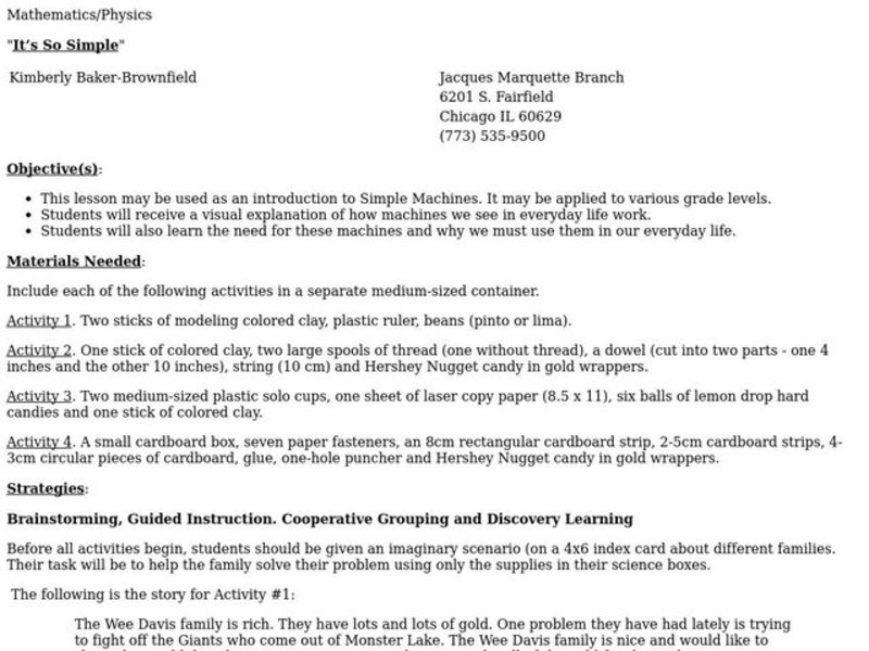 It's So Simple Lesson Plan