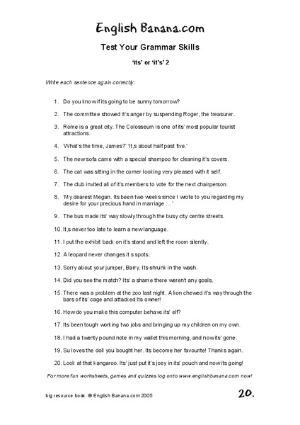 Its And It's Worksheet