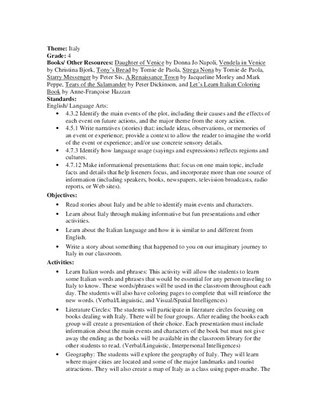 Italy Lesson Plan