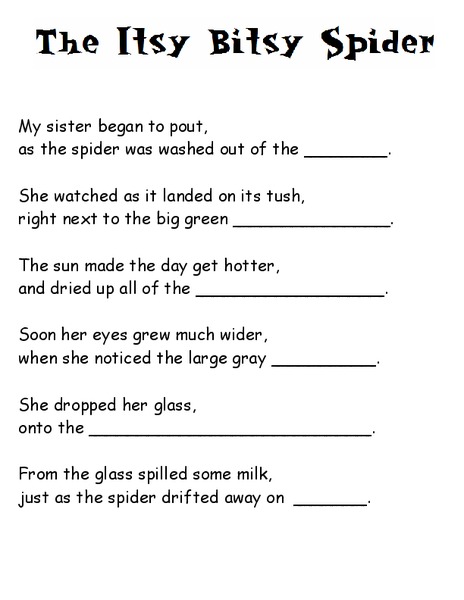 Itsy Bitsy Spider Worksheet