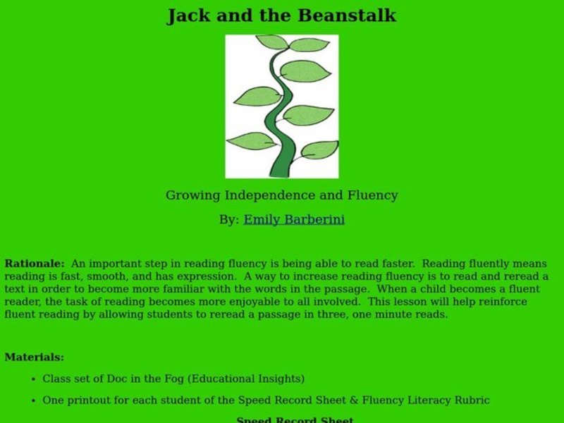 Jack and the Beanstalk Lesson Plan
