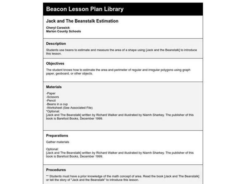 Jack and The Beanstalk Estimation Lesson Plan