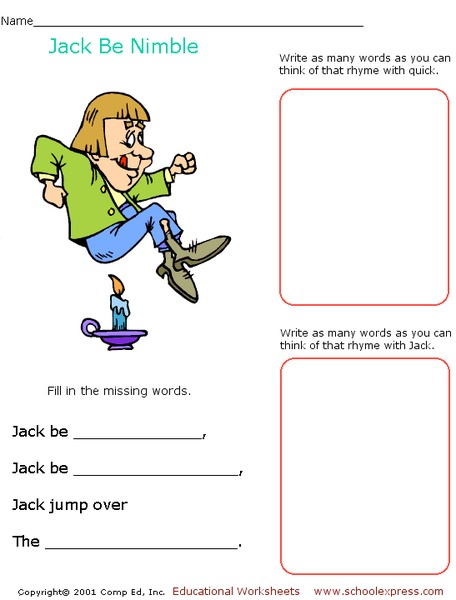 Jack Be Nimble Worksheet
