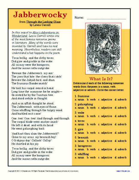 Jabberwocky Worksheet