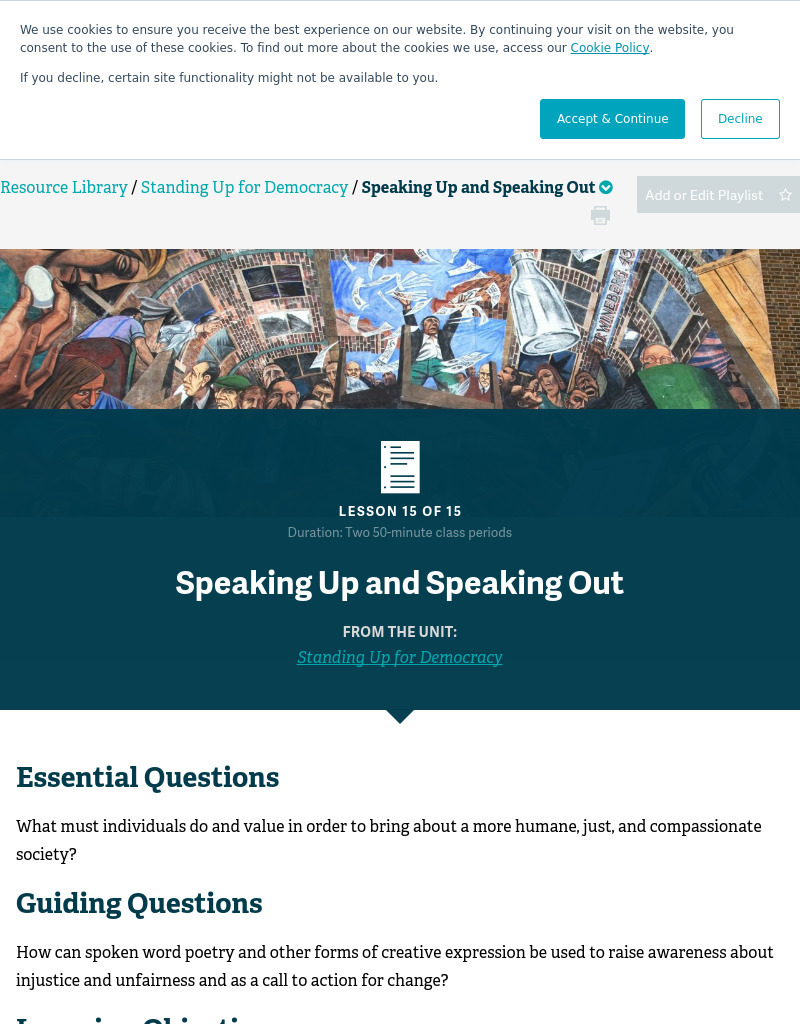 Speaking Up and Speaking Out Lesson Plan