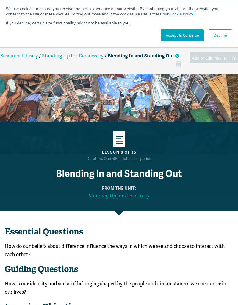 Blending In and Standing Out Lesson Plan