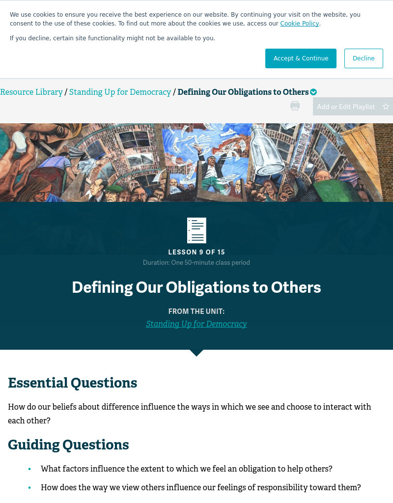Defining Our Obligations to Others Lesson Plan