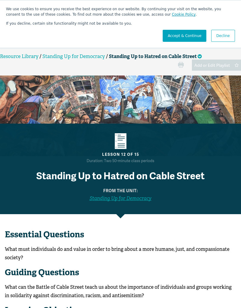 Standing Up to Hatred on Cable Street Lesson Plan