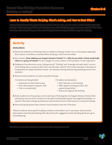 Learn to Identify What’s Bullying, What’s Joking, and How to Deal With It Activity