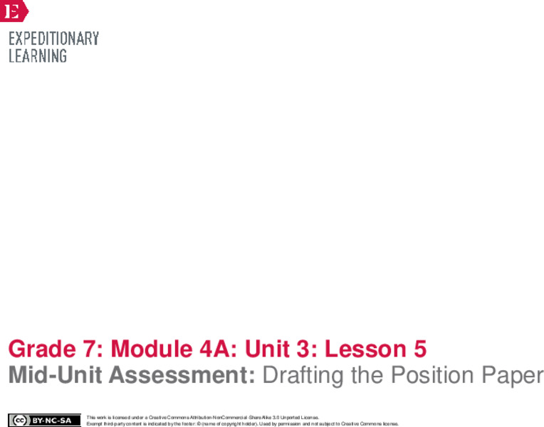 Mid-Unit Assessment: Drafting the Position Paper Lesson Plan