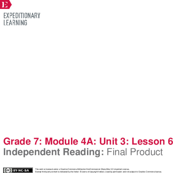 Independent Reading: Final Product Lesson Plan