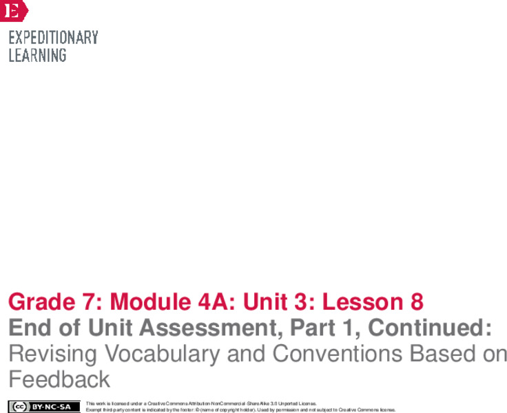 End of Unit Assessment, Part 1, Continued: Revising Vocabulary and Conventions Based on Feedback Lesson Plan