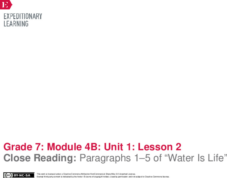 Close Reading: Paragraphs 1–5 of “Water Is Life” Lesson Plan