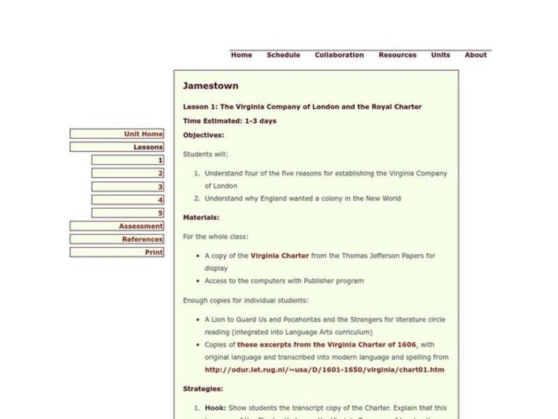Jamestown Lesson Plan