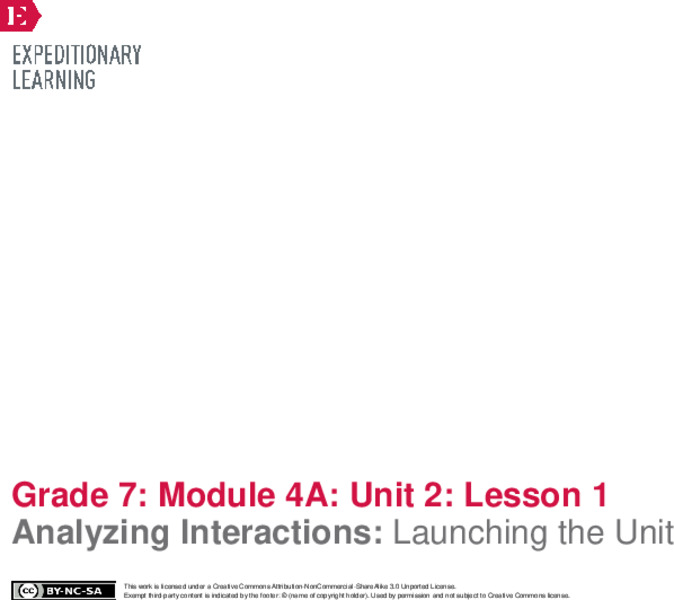 Analyzing Interactions: Launching the Unit Lesson Plan