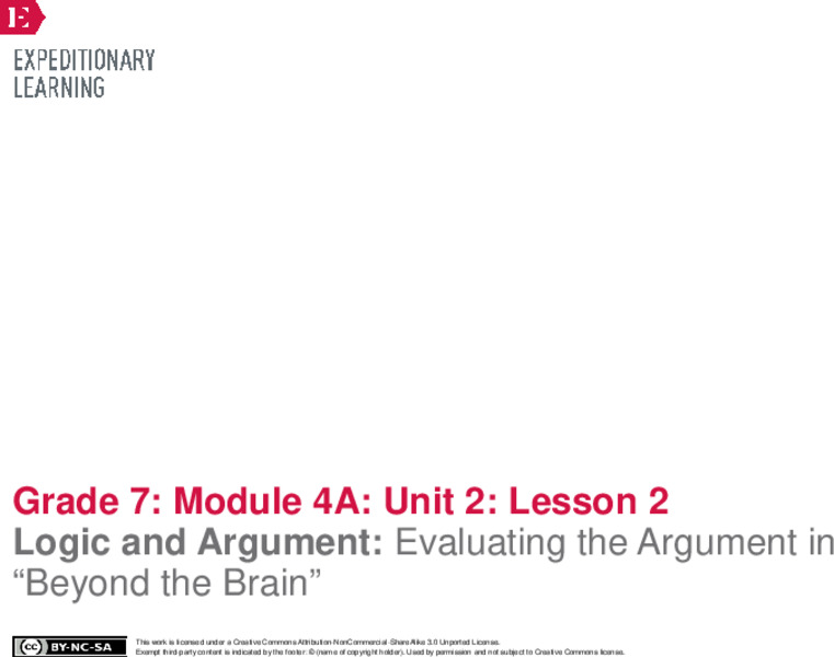 Logic and Argument: Evaluating the Argument in “Beyond the Brain” Lesson Plan