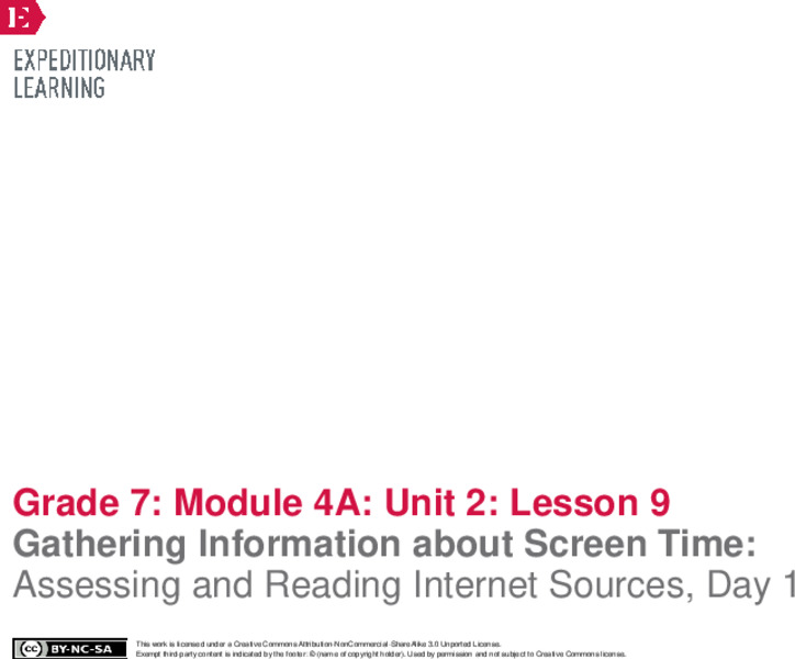Gathering Information about Screen Time: Assessing and Reading Internet Sources, Day 1 Lesson Plan