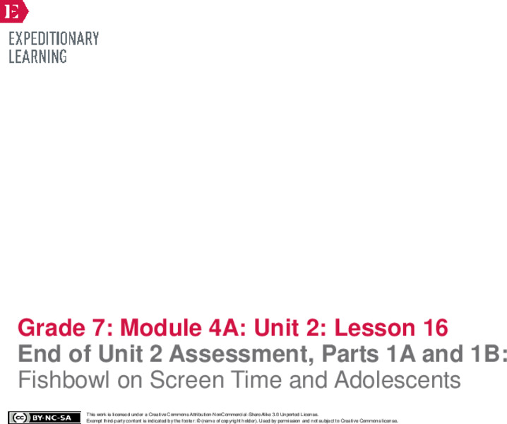 End of Unit 2 Assessment, Parts 1A and 1B: Fishbowl on Screen Time and Adolescents Lesson Plan