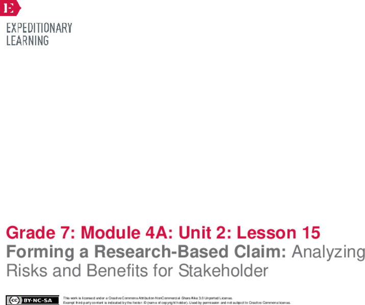 Forming a Research-Based Claim: Analyzing Risks and Benefits for Stakeholder Lesson Plan