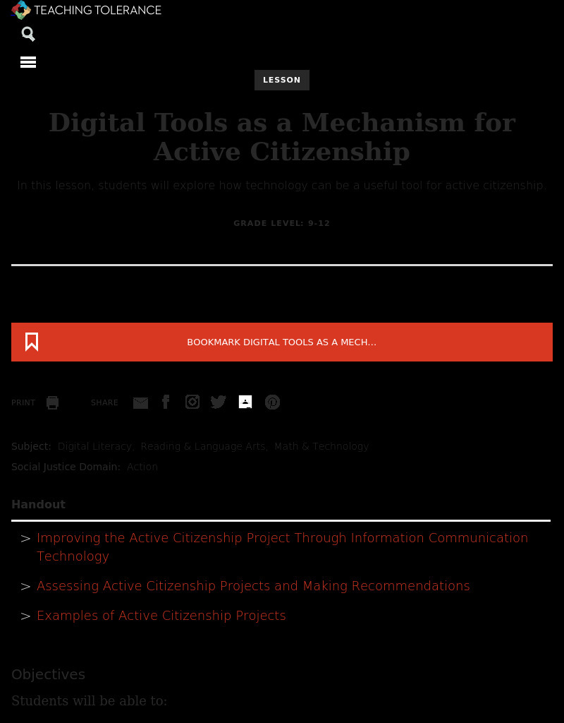 Digital Tools as a Mechanism for Active Citizenship Lesson Plan