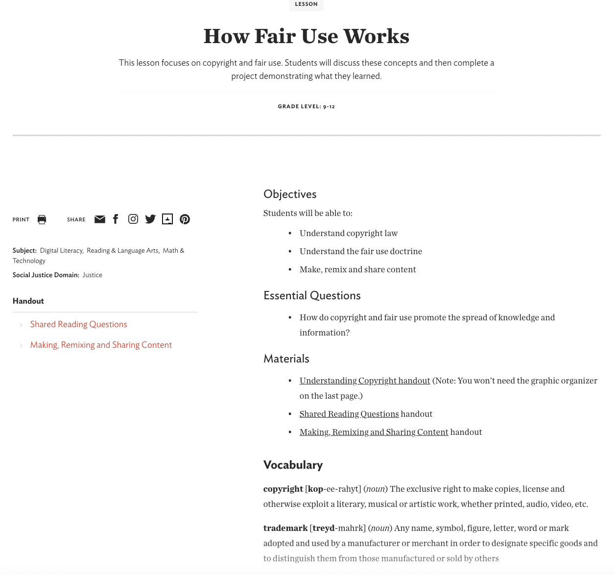 How Fair Use Works Lesson Plan