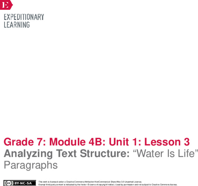 Analyzing Text Structure: “Water Is Life” Paragraphs Lesson Plan