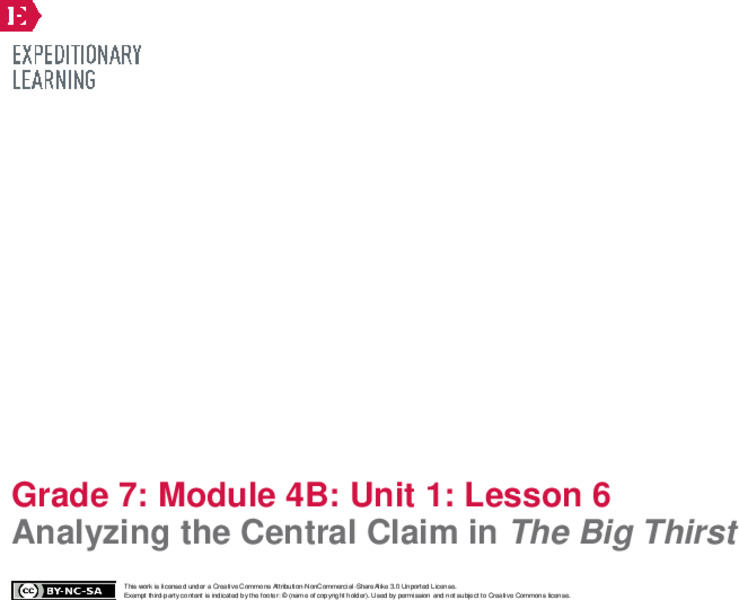 Analyzing the Central Claim in The Big Thirst Lesson Plan