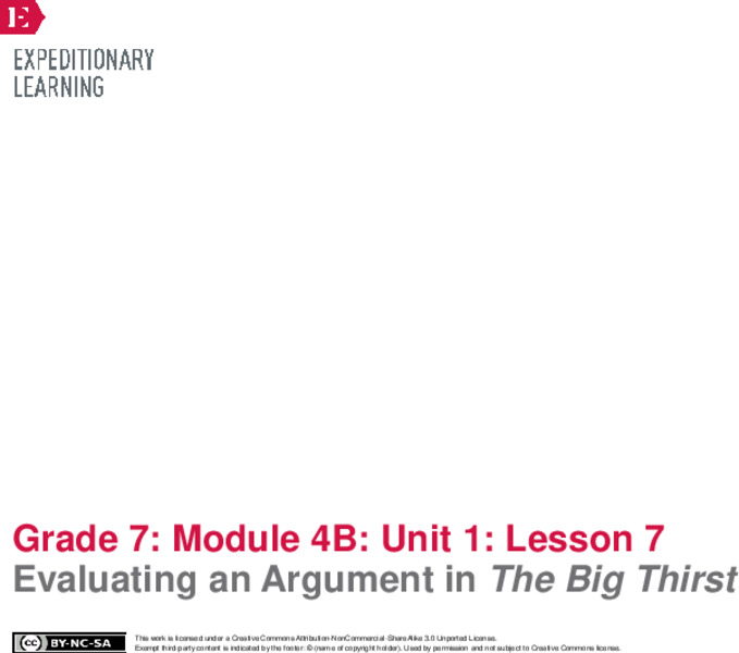 Evaluating an Argument in The Big Thirst Lesson Plan