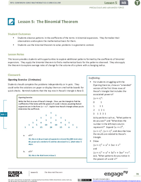 The Binomial Theorem Lesson Plan