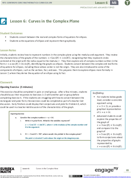 Curves in the Complex Plane Lesson Plan
