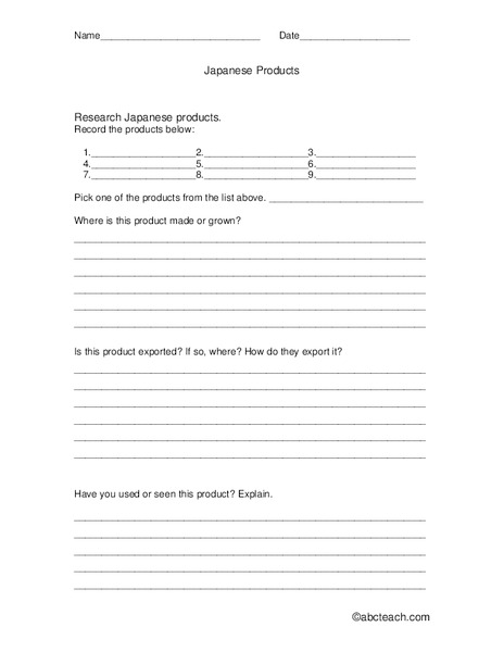 Japan Report Planner Worksheet