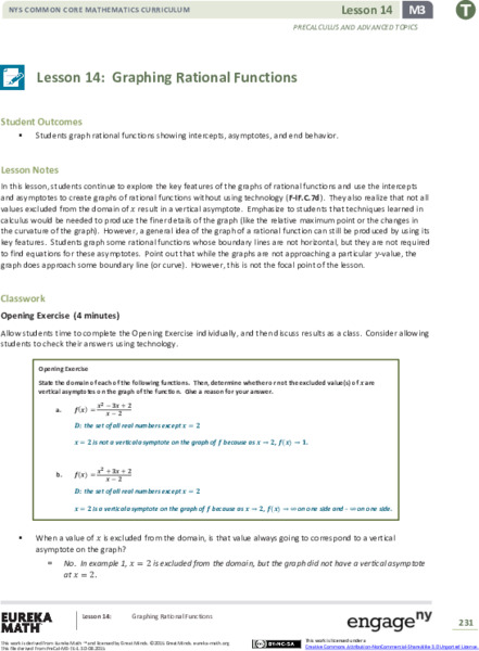 Graphing Rational Functions Lesson Plan