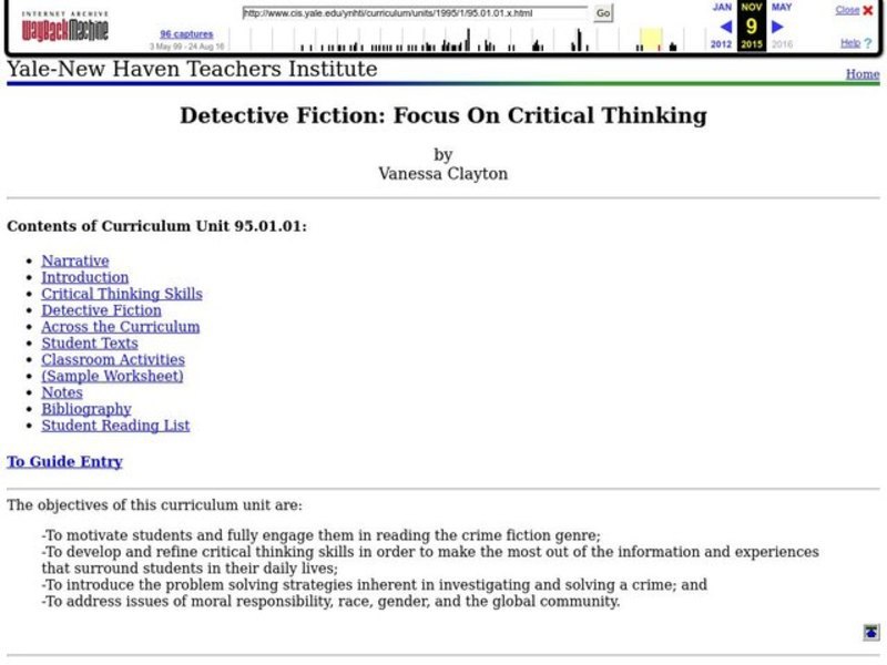 Detective Fiction: Focus On Critical Thinking Lesson Plan