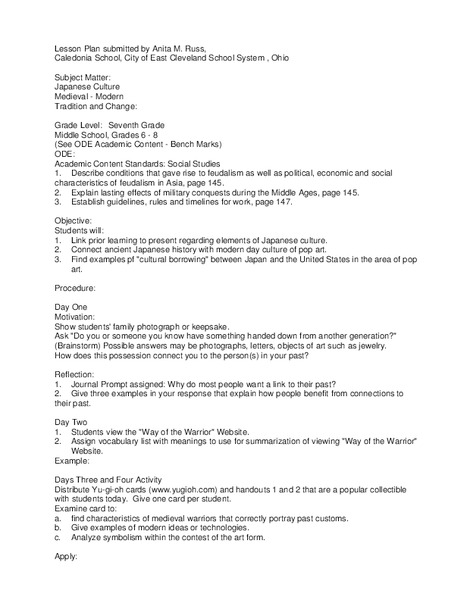 Japanese Culture Lesson Plan