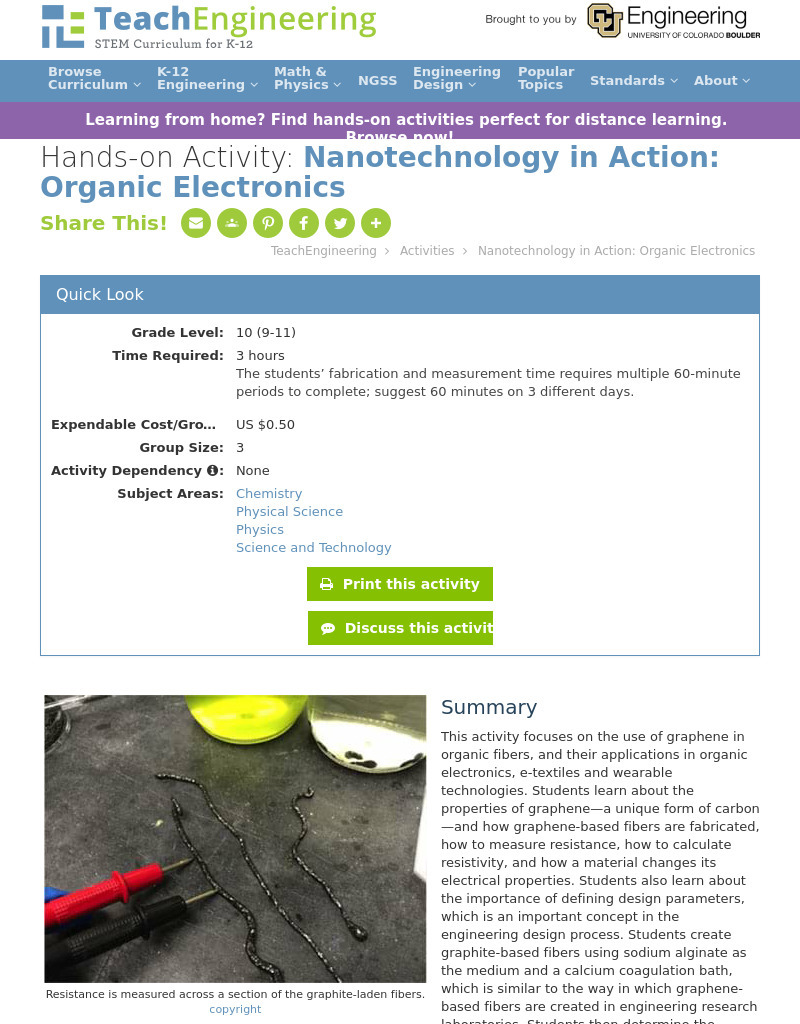 Nanotechnology in Action: Organic Electronics Activity