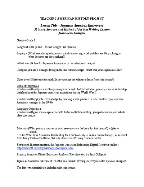 Japanese American Internment Lesson Plan