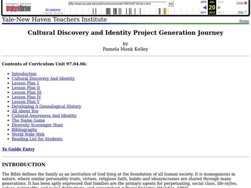 Cultural Discovery and Identity Project Generation Journey Lesson Plan