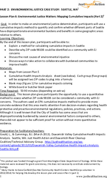 Environmental Justice Matters: Mapping Cumulative Impacts (Part 2) Lesson Plan